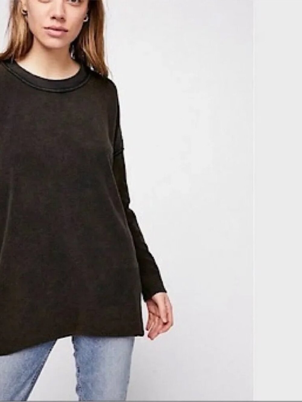 Free People Washed Ashore Black Brown CrewNeck Sweatshirt Sz S Slouchy Oversized